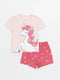Crew Neck Printed Baby Girl T-Shirt and Shorts 2-Piece Set